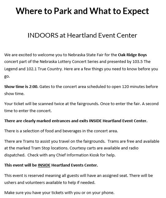 Indoor concert information at State Fair